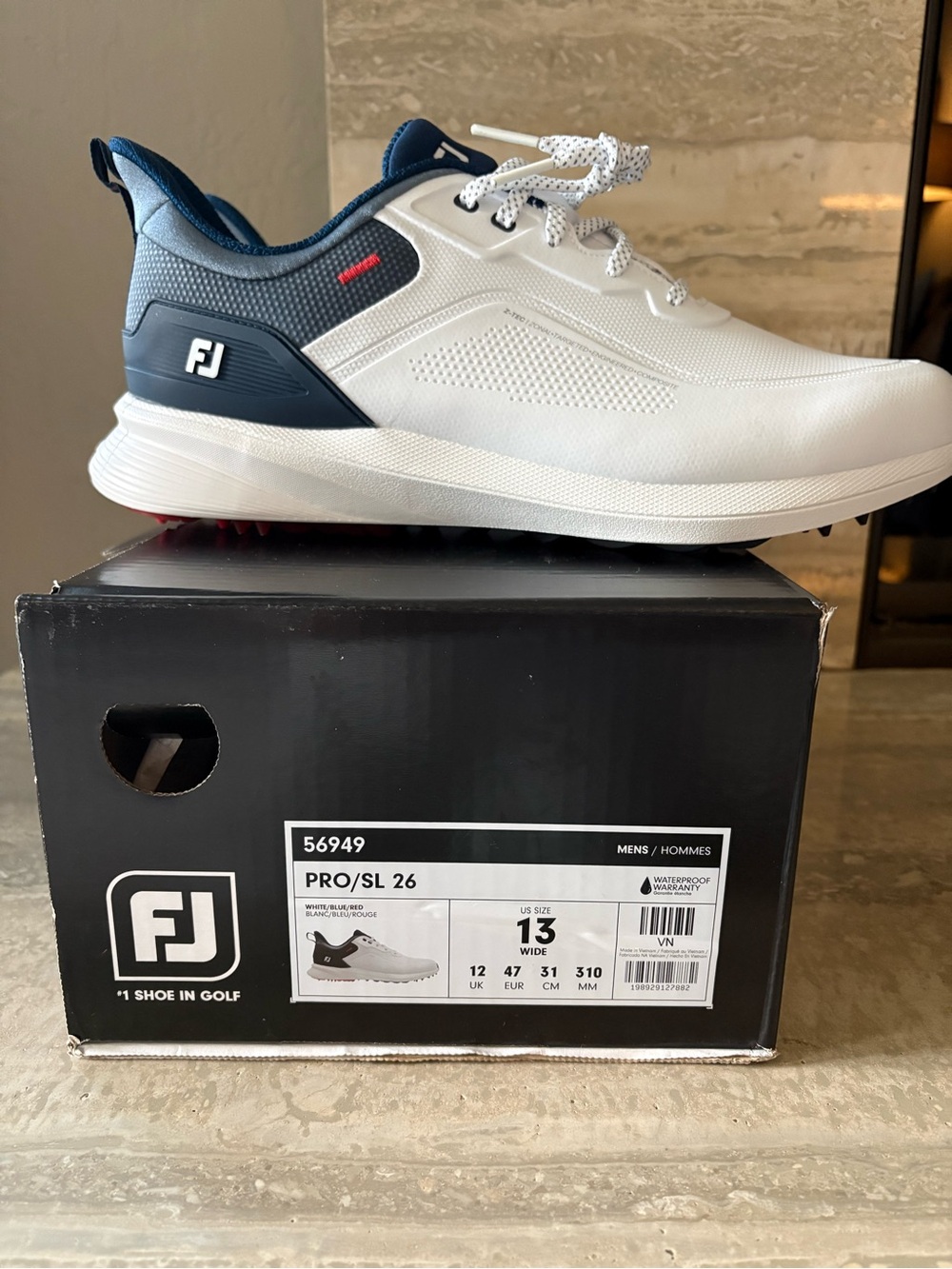FootJoy Pro/SL 26 Men’s Golf Shoes - White & Navy - Size 13 Wide w/Tags & Box